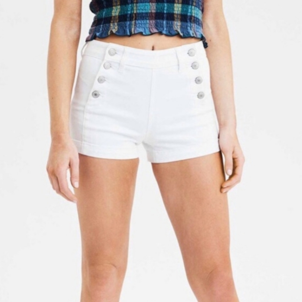 American Eagle White Denim High Rise Sailor Shorts